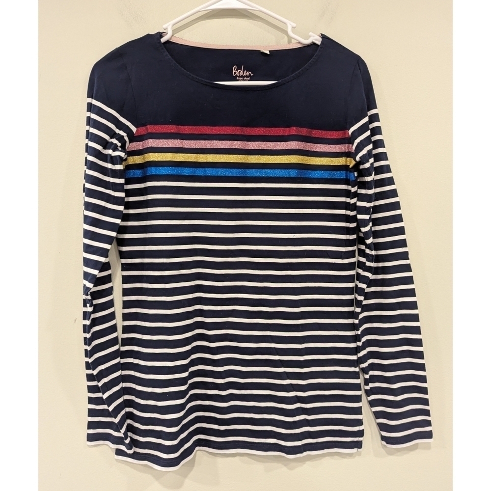 Boden 3/4 Sleeve Striped Breton Cotton Top Size 4